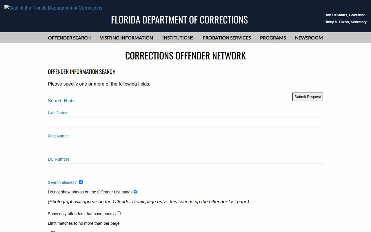 Miami-Dade County Florida corrections offender record and photo search