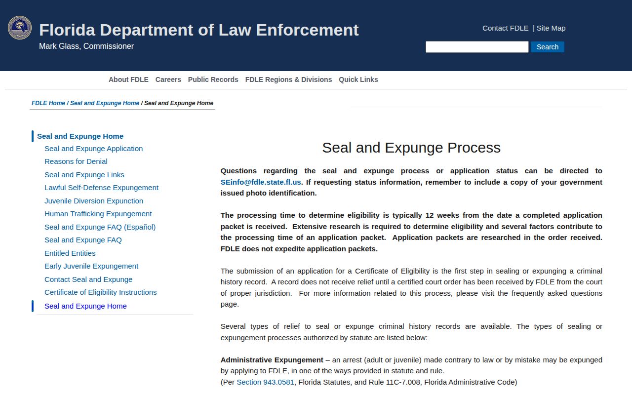 Miami-Dade County Florida arrest record seal and expunge process