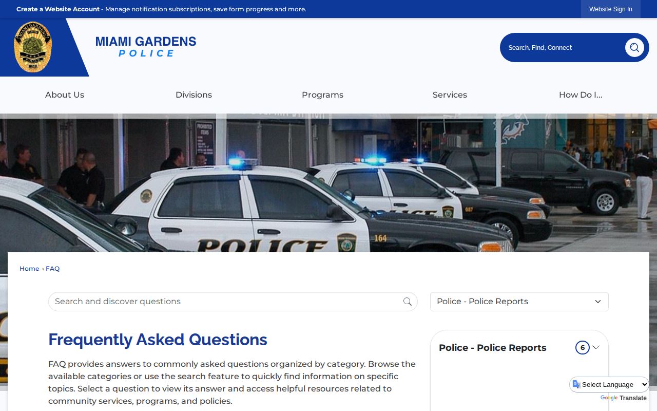 Miami Gardens Police report availability information for arrest records